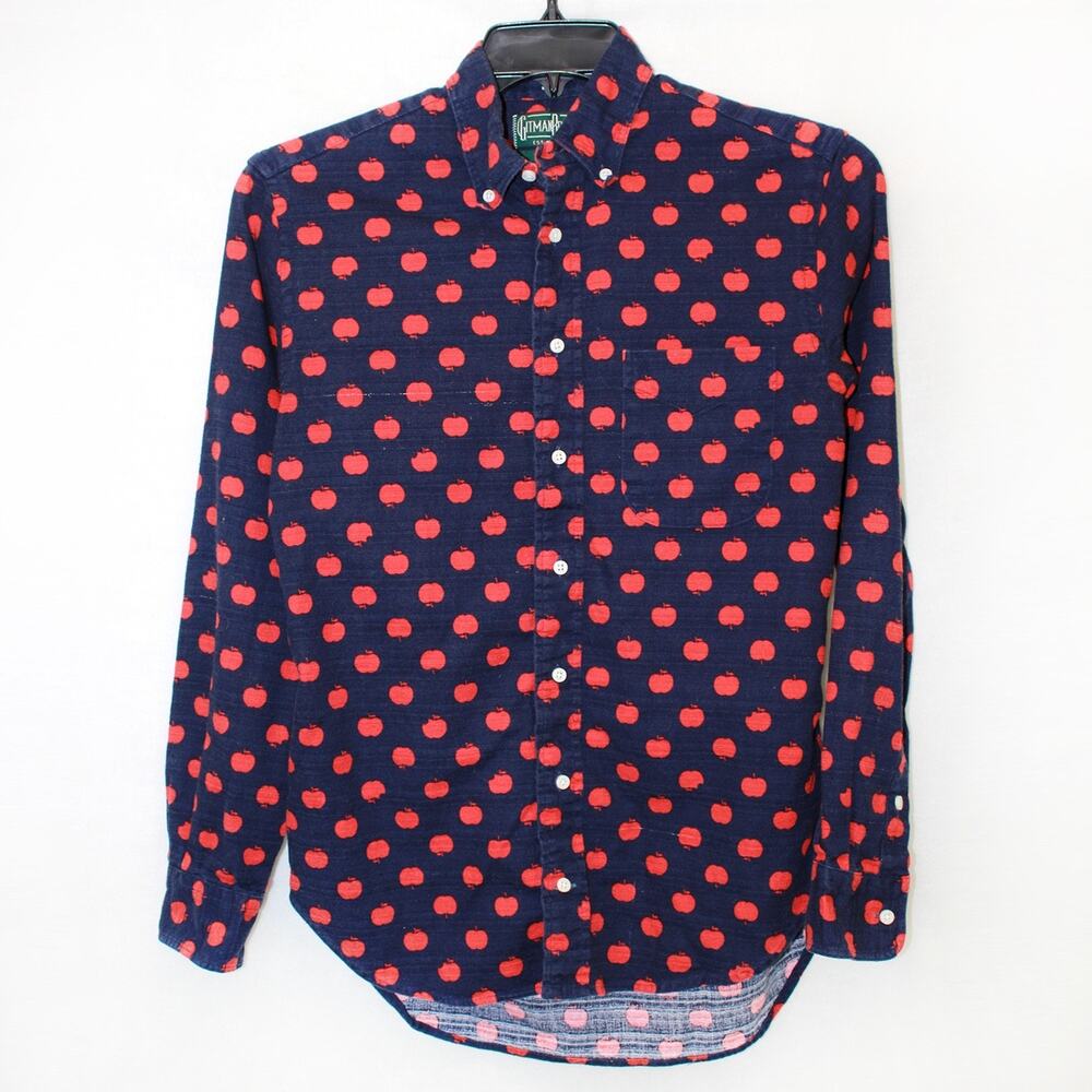 GitmanBros Vintage 70's Shirt Blouse Button-Up Navy Apple Casual Collared Medium